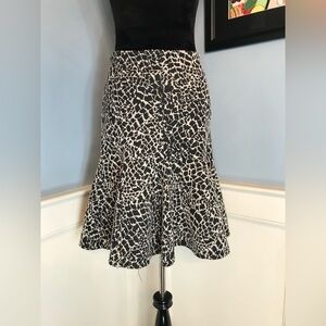 Black and Cream Retro Animal Print Trumpet Fit and Flare Skirt Sz 6